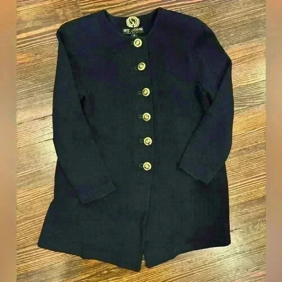 A12 Womens St. John Basics Black Santana Knit Button Down Long Slv Sweater Sz Sm - Picture 1 of 4